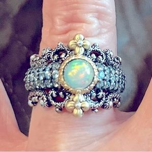Barbara Bixby Sterling Silver/18k Opal/Blue Topaz Ring